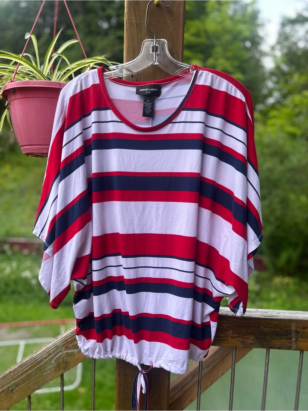 Jennifer Lauren Plus Stripe Drawstring Hem Tunic • 1X